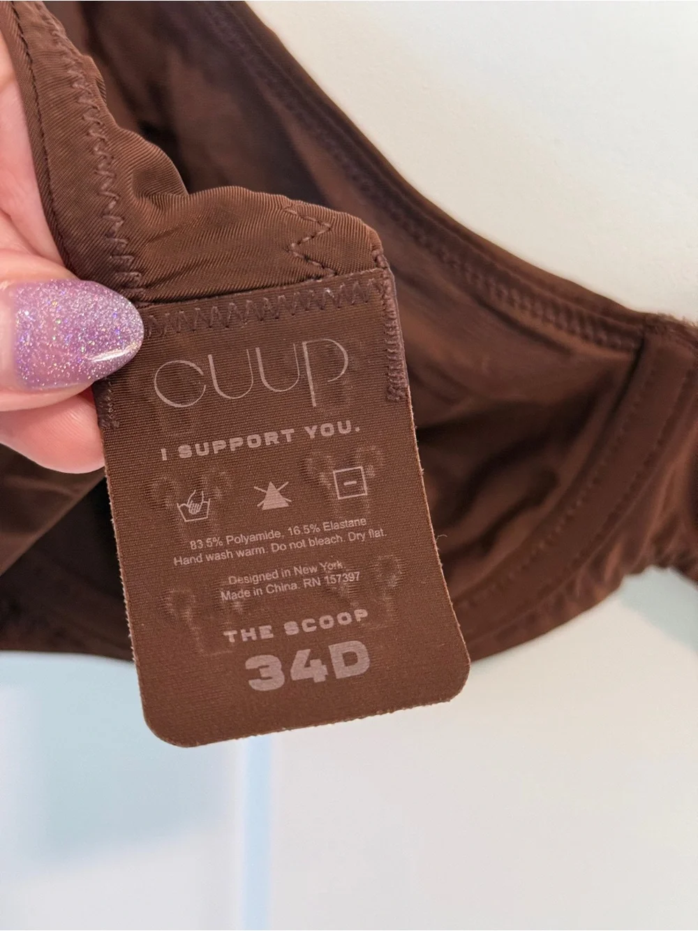 CUUP The Scoop Bra Espresso Brown Size 34D The Scoop Micro Fiber Smoothing Silky